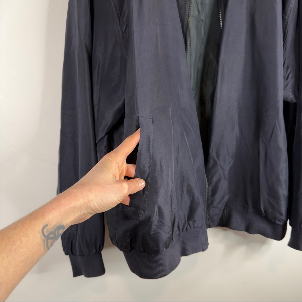 Atlantic Beach Vintage 100% Silk Bomber Jacket Navy Blue XL Men’s Unisex - Picture 7 of 9